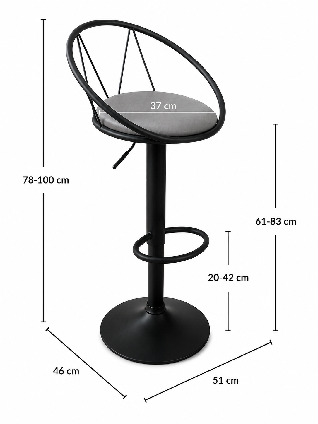 Tabouret de Bar Design Néo-Rétro Pivotant Réglable – Assise en Lin Gris & Repose-Pieds Métal Noir