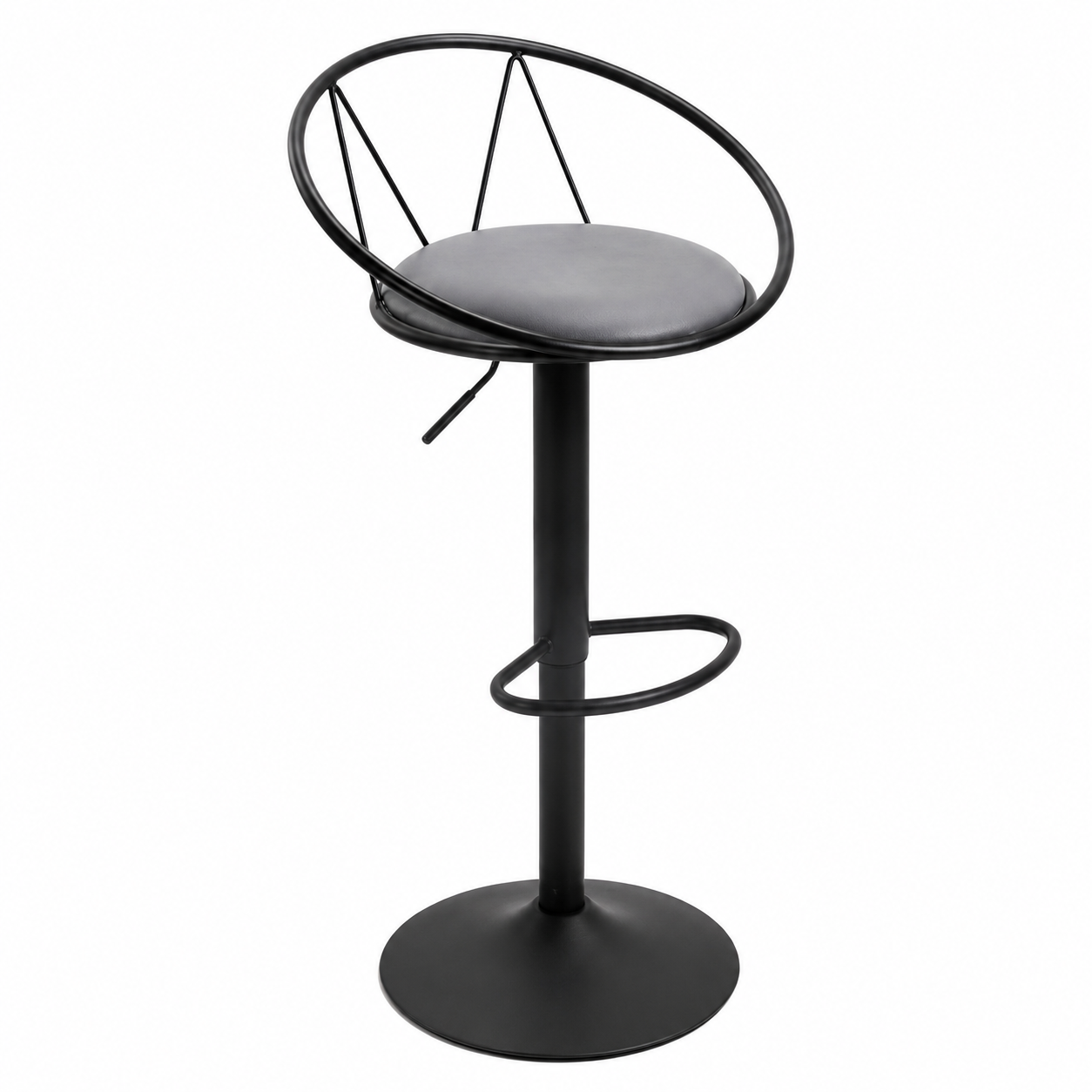 Tabouret de Bar Design Néo-Rétro Pivotant Réglable – Assise en Lin Gris & Repose-Pieds Métal Noir
