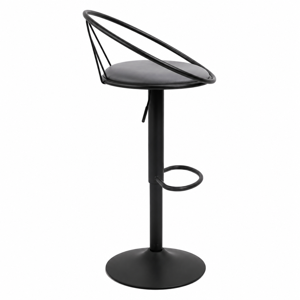 Tabouret de Bar Design Néo-Rétro Pivotant Réglable – Assise en Lin Gris & Repose-Pieds Métal Noir