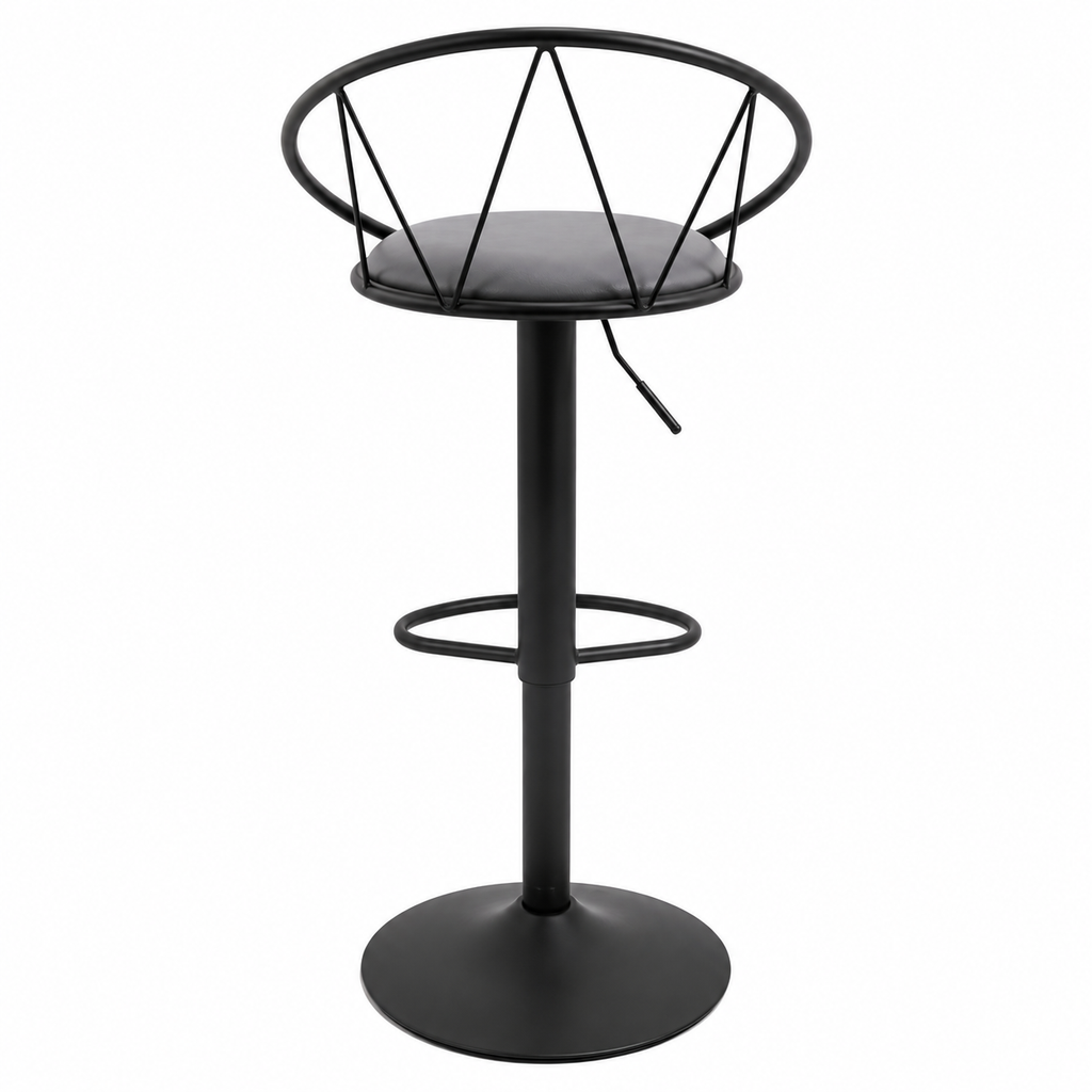 Tabouret de Bar Design Néo-Rétro Pivotant Réglable – Assise en Lin Gris & Repose-Pieds Métal Noir