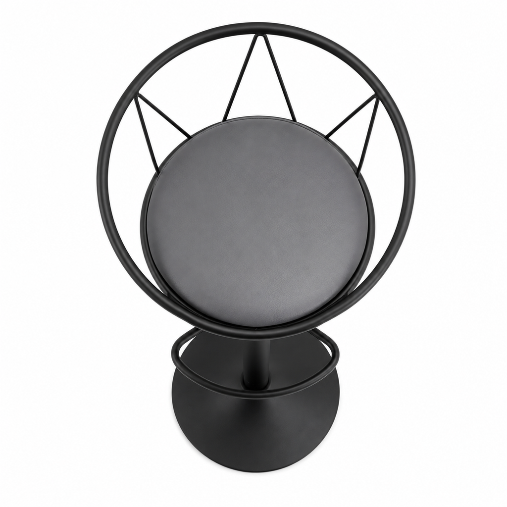 Tabouret de Bar Design Néo-Rétro Pivotant Réglable – Assise en Lin Gris & Repose-Pieds Métal Noir